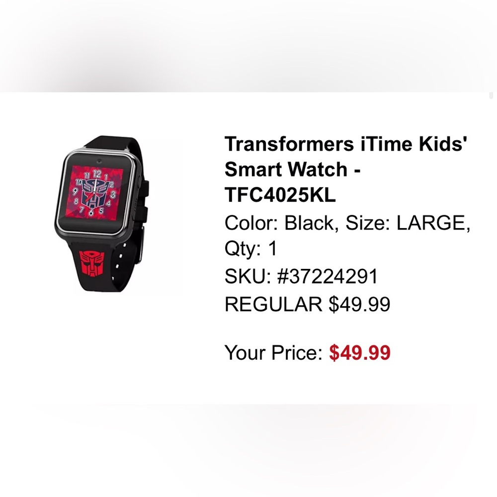 Transformers iTime Black Smart Watch